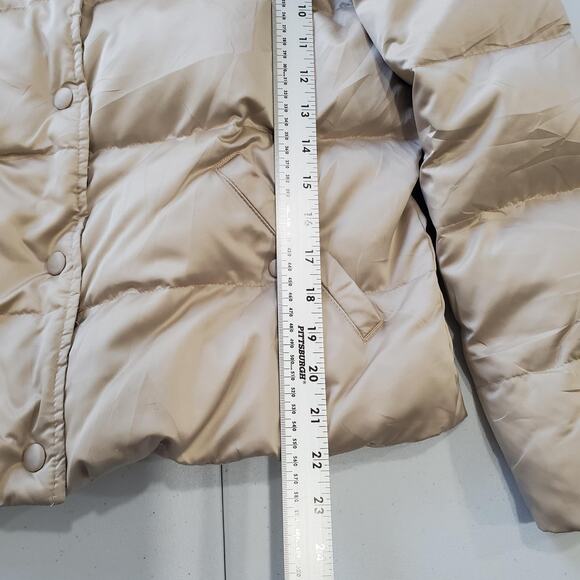 Ann Taylor Jacket Womens Medium Beige Down Puffer Short Coat Fleece Lined - Picture 7 of 11